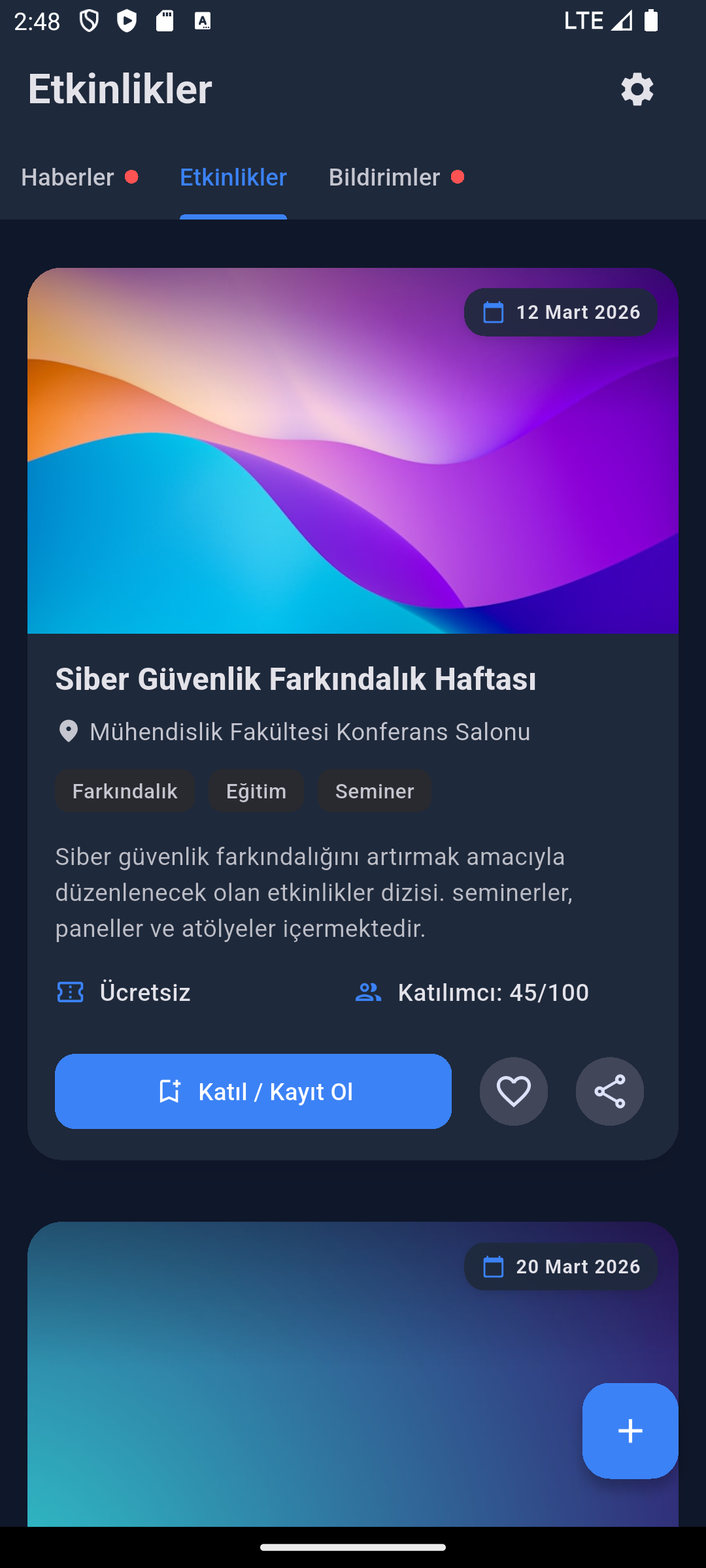AkademiZ events screen