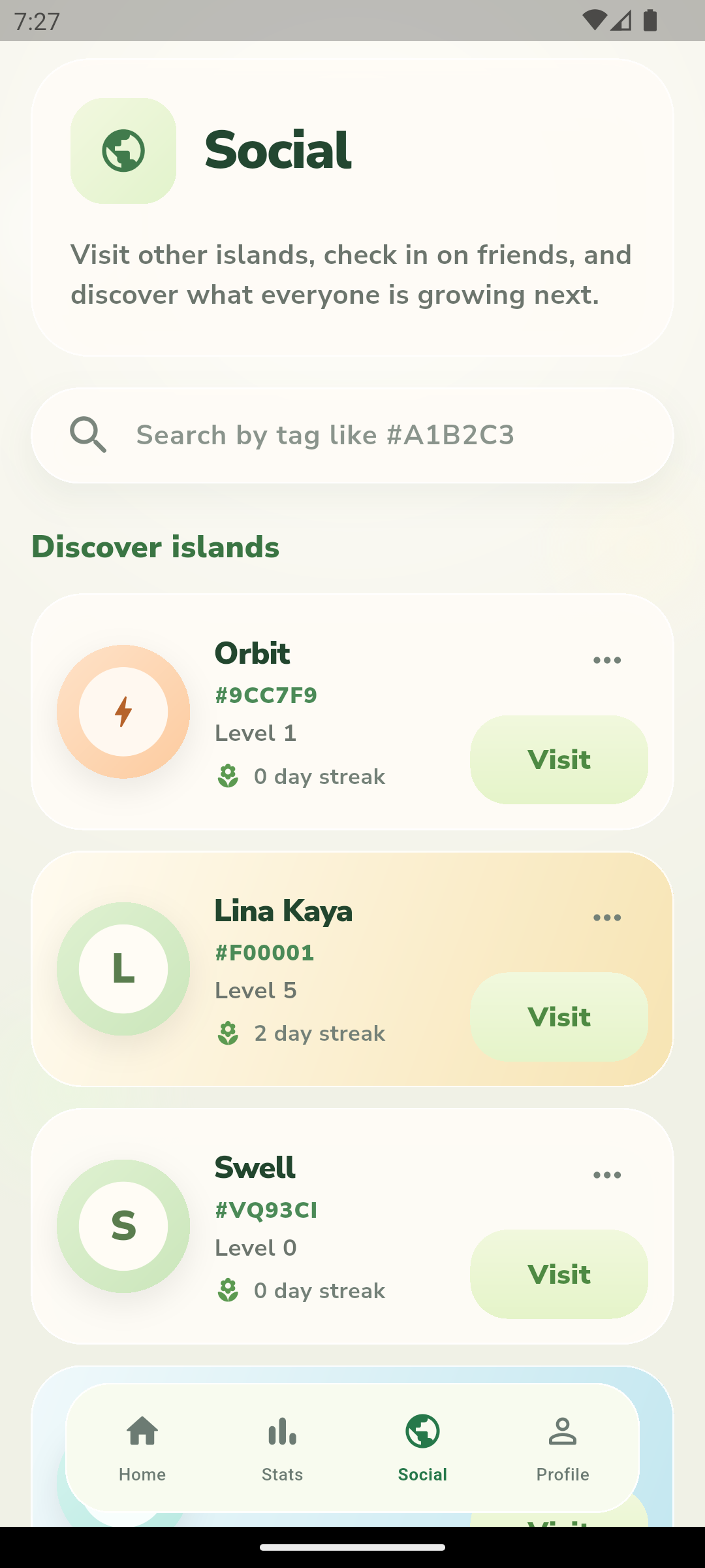 Islandly sosyal kesif ekrani
